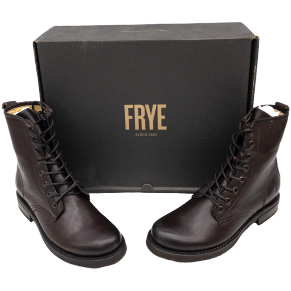 Frye Shoes - Frye Dark Brown Veronica Leather Lace Up Heeled Combat Boots 7.5